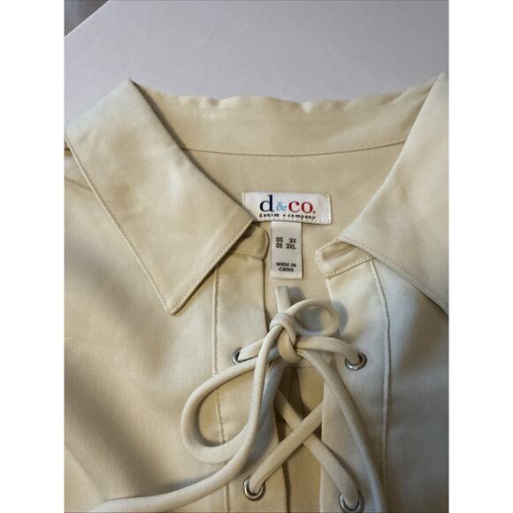 D&Co NEW Women's Plus 3X Stretch Woven Lace up Pullover Shirt Neutral Boho Chic - Picture 7 of 13